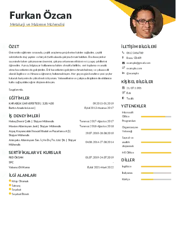 Metalürji Ve Malzeme Mühendisliği Cv Örnekleri cv indir
